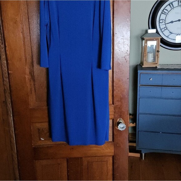 WHBM White House Black Market Blue Shirred Faux Wrap Dress Size L NWT - Picture 10 of 10